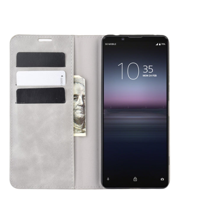 For Sony Xperia 1 II Retro-skin Business Magnetic Suction Leather Case with Holder & Card Slots & Wallet