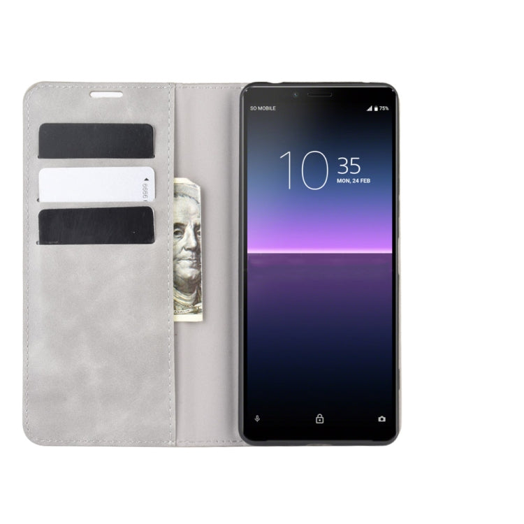 For Sony Xperia 10 II Retro-skin Business Magnetic Suction Leather Case with Holder & Card Slots & Wallet