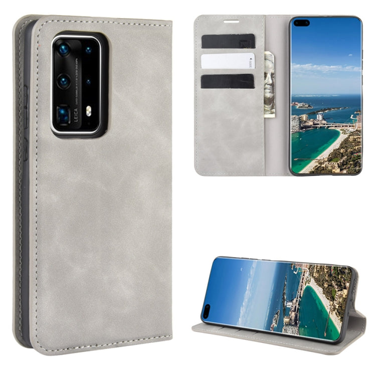 For Huawei P40 Pro+ Retro-skin Business Magnetic Suction Leather Case with Holder & Card Slots & Wallet