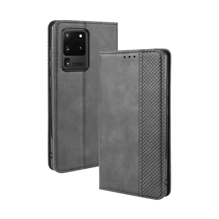 For Galaxy S20 Ultra/S20 Ultra 5G Magnetic Buckle Retro Crazy Horse Texture Horizontal Flip Leather Case  , with Holder & Card Slots & Photo Frame