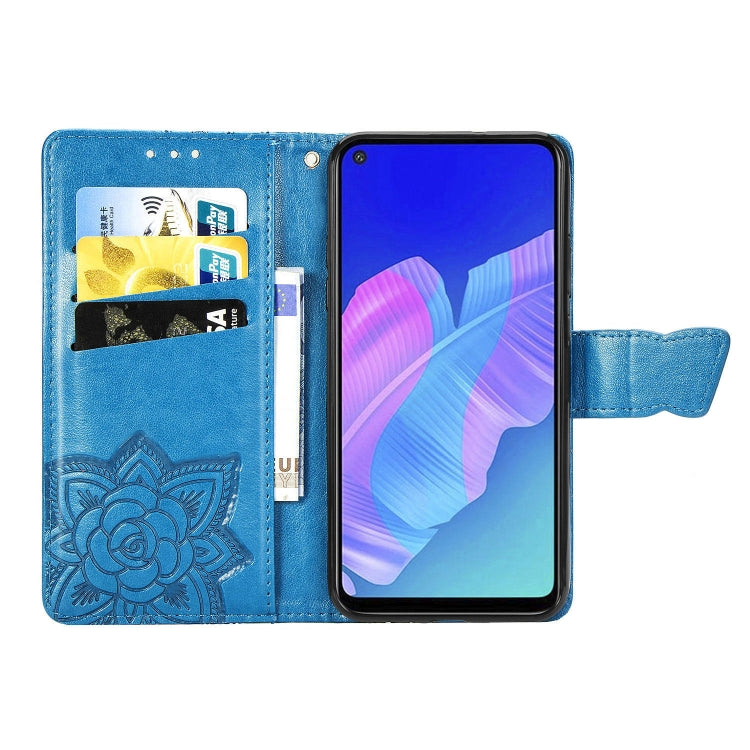 For Huawei Y7P Butterfly Love Flower Embossed Horizontal Flip Leather Case with Bracket / Card Slot / Wallet / Lanyard