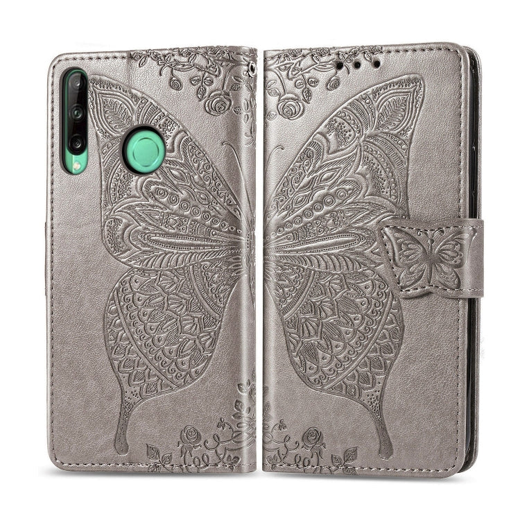 For Huawei Y7P Butterfly Love Flower Embossed Horizontal Flip Leather Case with Bracket / Card Slot / Wallet / Lanyard