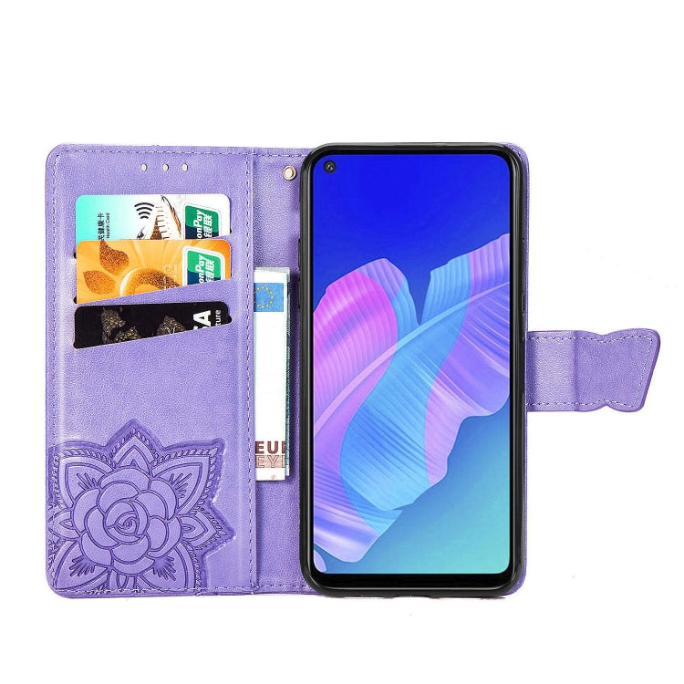 For Huawei Y7P Butterfly Love Flower Embossed Horizontal Flip Leather Case with Bracket / Card Slot / Wallet / Lanyard