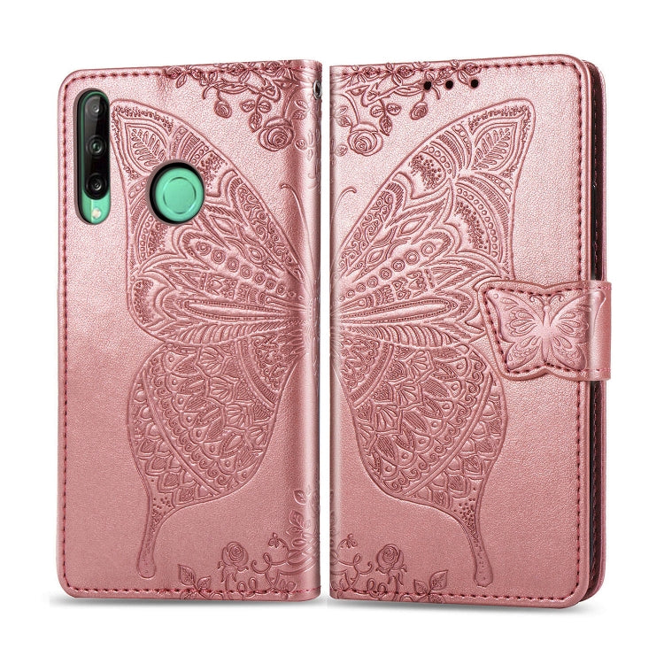 For Huawei Y7P Butterfly Love Flower Embossed Horizontal Flip Leather Case with Bracket / Card Slot / Wallet / Lanyard