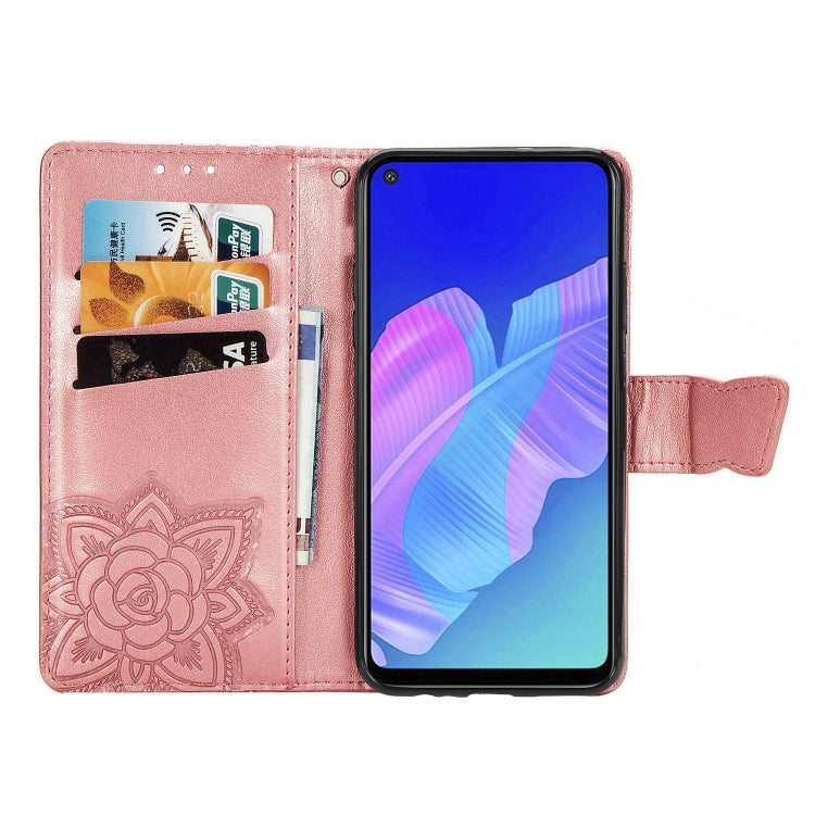 For Huawei Y7P Butterfly Love Flower Embossed Horizontal Flip Leather Case with Bracket / Card Slot / Wallet / Lanyard