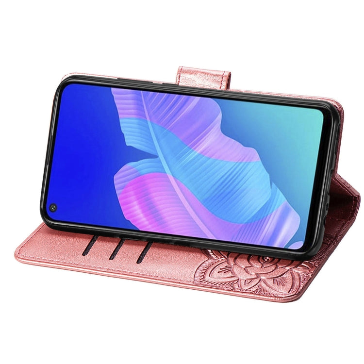 For Huawei Y7P Butterfly Love Flower Embossed Horizontal Flip Leather Case with Bracket / Card Slot / Wallet / Lanyard