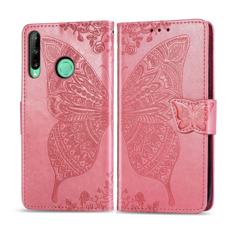 For Huawei Y7P Butterfly Love Flower Embossed Horizontal Flip Leather Case with Bracket / Card Slot / Wallet / Lanyard