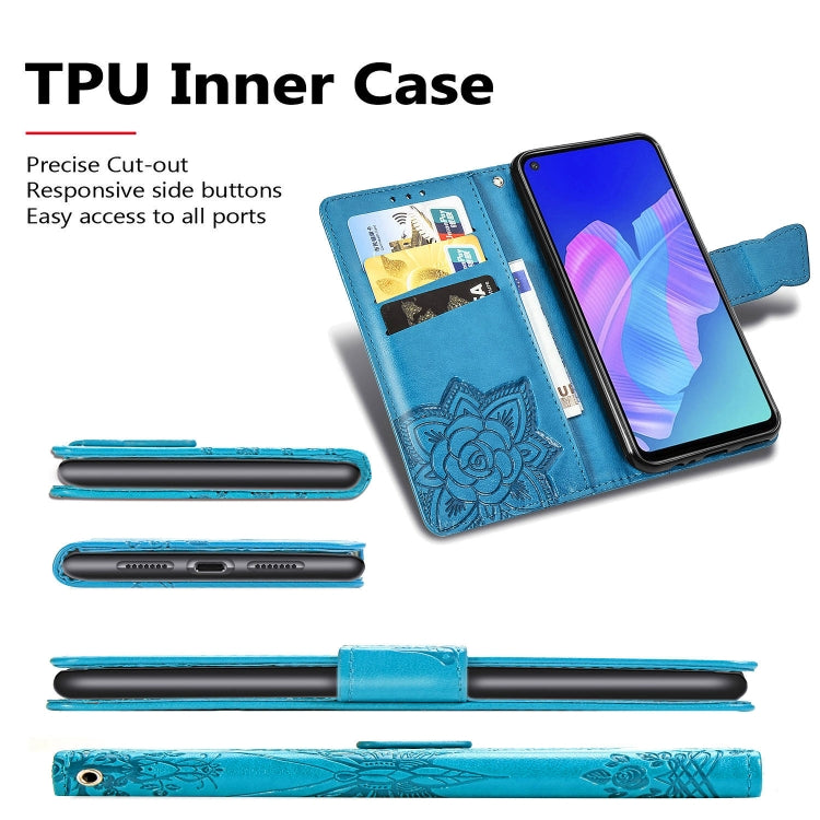 For Huawei Y7P Butterfly Love Flower Embossed Horizontal Flip Leather Case with Bracket / Card Slot / Wallet / Lanyard