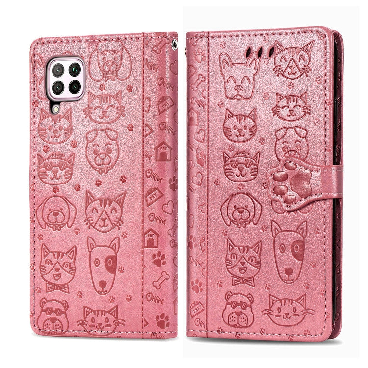 For Huawei P40 Lite/Nova 7i/Nova 6se Cute Cat and Dog Embossed Horizontal Flip Leather Case with Bracket / Card Slot / Wallet / Lanyard