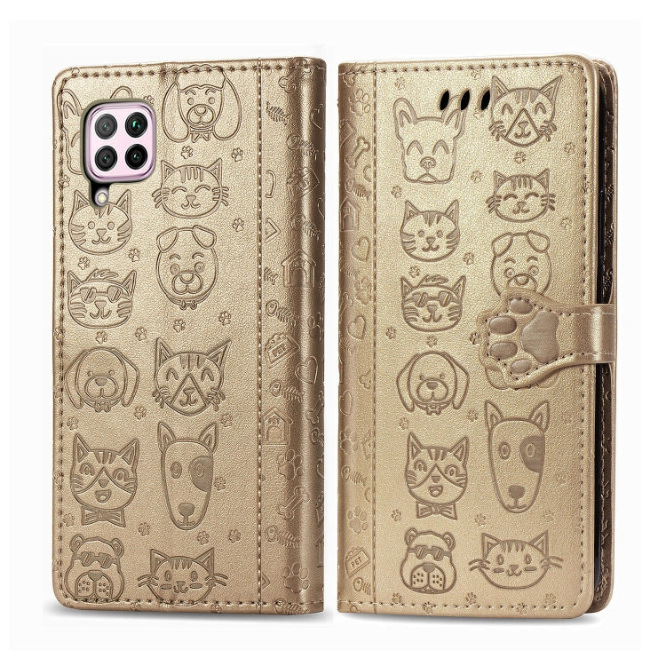 For Huawei P40 Lite/Nova 7i/Nova 6se Cute Cat and Dog Embossed Horizontal Flip Leather Case with Bracket / Card Slot / Wallet / Lanyard