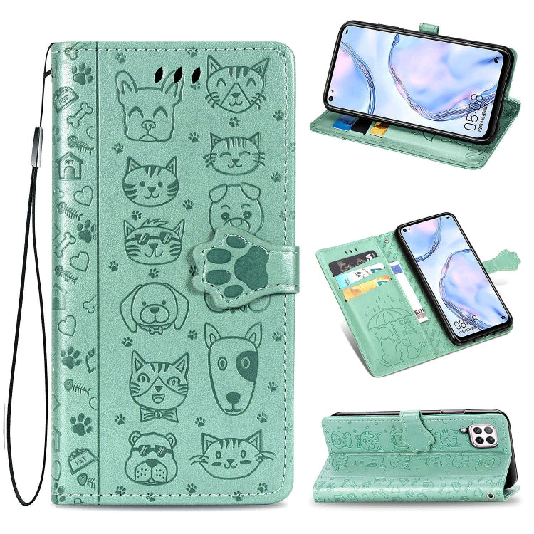 For Huawei P40 Lite/Nova 7i/Nova 6se Cute Cat and Dog Embossed Horizontal Flip Leather Case with Bracket / Card Slot / Wallet / Lanyard