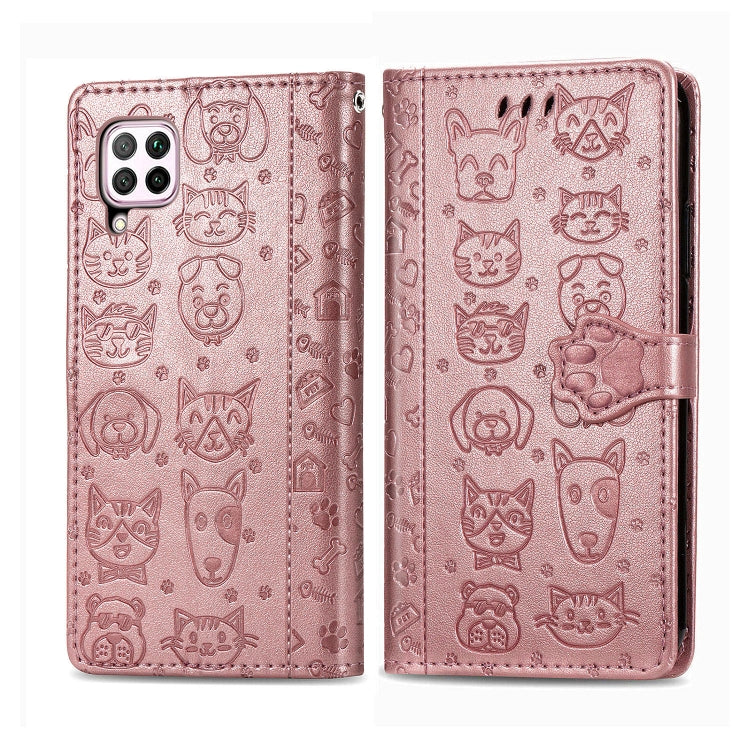 For Huawei P40 Lite/Nova 7i/Nova 6se Cute Cat and Dog Embossed Horizontal Flip Leather Case with Bracket / Card Slot / Wallet / Lanyard