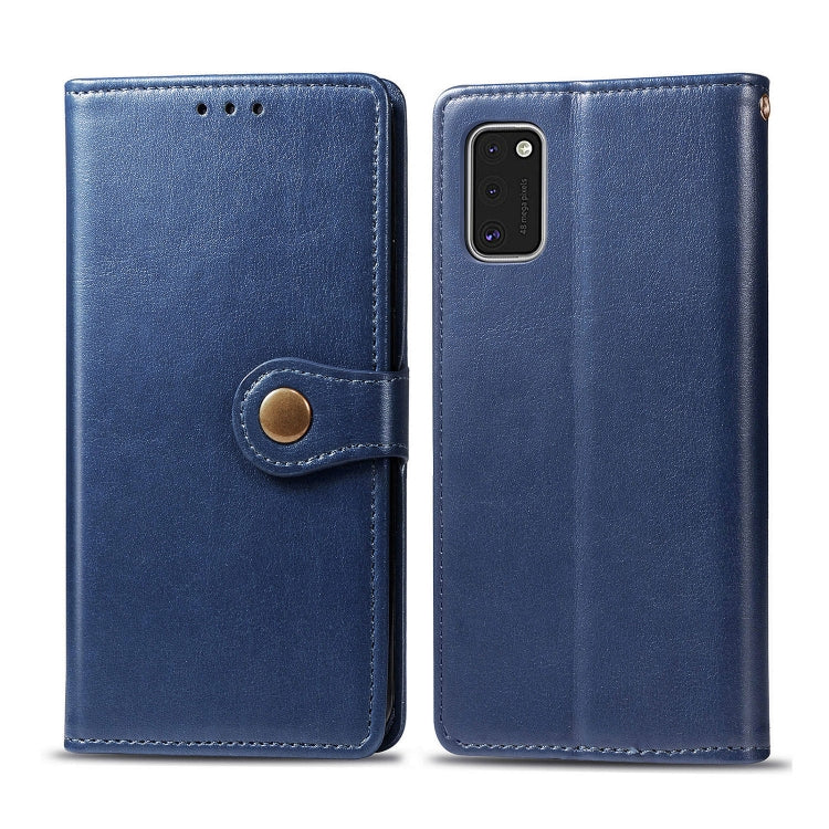 For Galaxy A41 Retro Solid Color Leather Buckle Phone Case with Lanyard & Photo Frame & Card Slot & Wallet & Stand Function