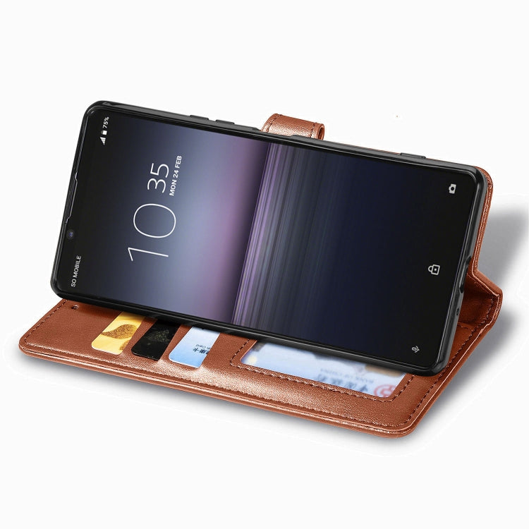 For Sony Xperia 1 II Retro Solid Color Leather Buckle Phone Case with Lanyard & Photo Frame & Card Slot & Wallet & Stand Function