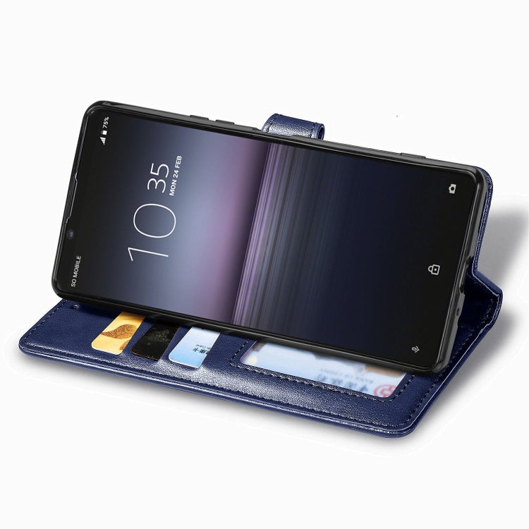 For Sony Xperia 1 II Retro Solid Color Leather Buckle Phone Case with Lanyard & Photo Frame & Card Slot & Wallet & Stand Function