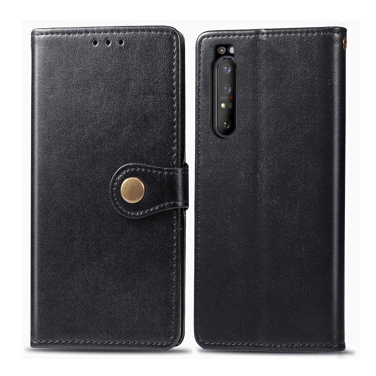 For Sony Xperia 1 II Retro Solid Color Leather Buckle Phone Case with Lanyard & Photo Frame & Card Slot & Wallet & Stand Function