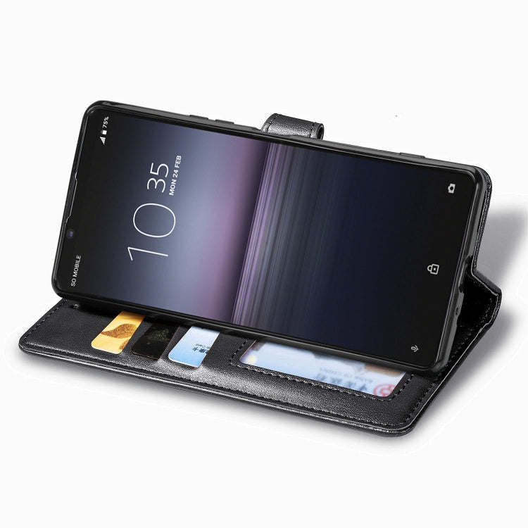 For Sony Xperia 1 II Retro Solid Color Leather Buckle Phone Case with Lanyard & Photo Frame & Card Slot & Wallet & Stand Function