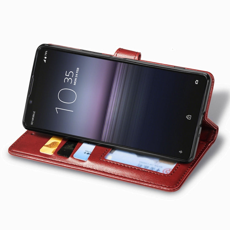 For Sony Xperia 1 II Retro Solid Color Leather Buckle Phone Case with Lanyard & Photo Frame & Card Slot & Wallet & Stand Function