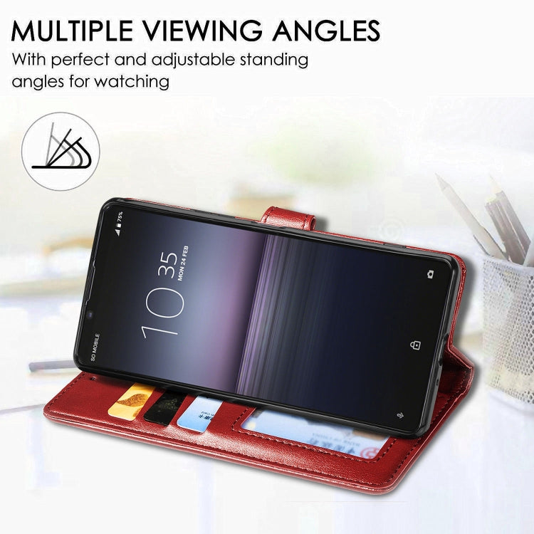 For Sony Xperia 1 II Retro Solid Color Leather Buckle Phone Case with Lanyard & Photo Frame & Card Slot & Wallet & Stand Function