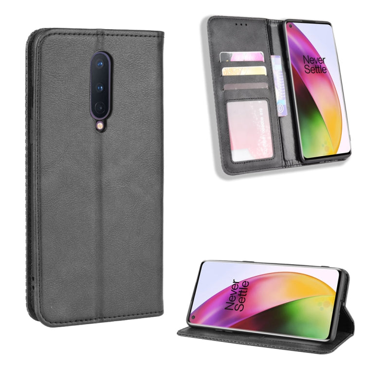 For OnePlus 8 Magnetic Buckle Retro Crazy Horse Texture Horizontal Flip Leather Case  , with Holder & Card Slots & Photo Frame