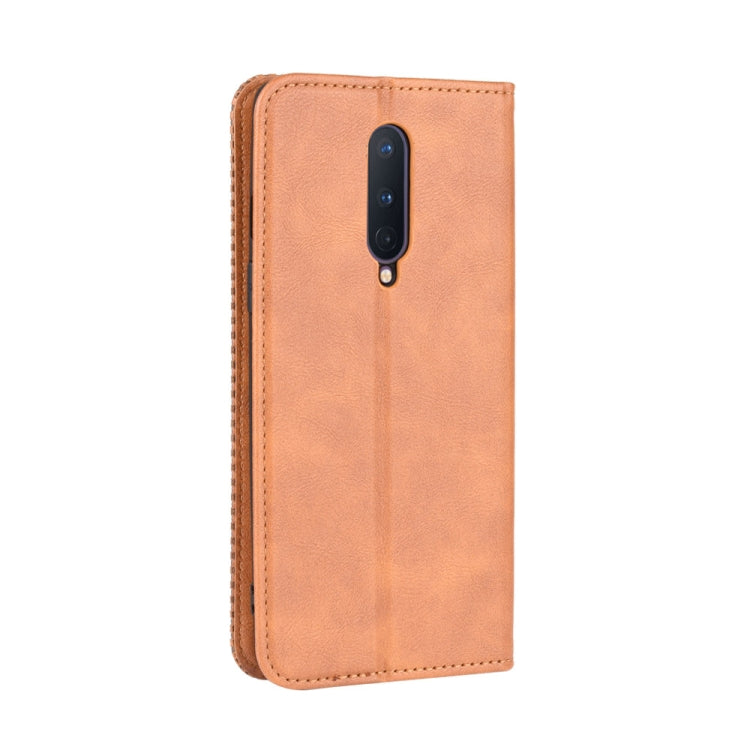 For OnePlus 8 Magnetic Buckle Retro Crazy Horse Texture Horizontal Flip Leather Case  , with Holder & Card Slots & Photo Frame