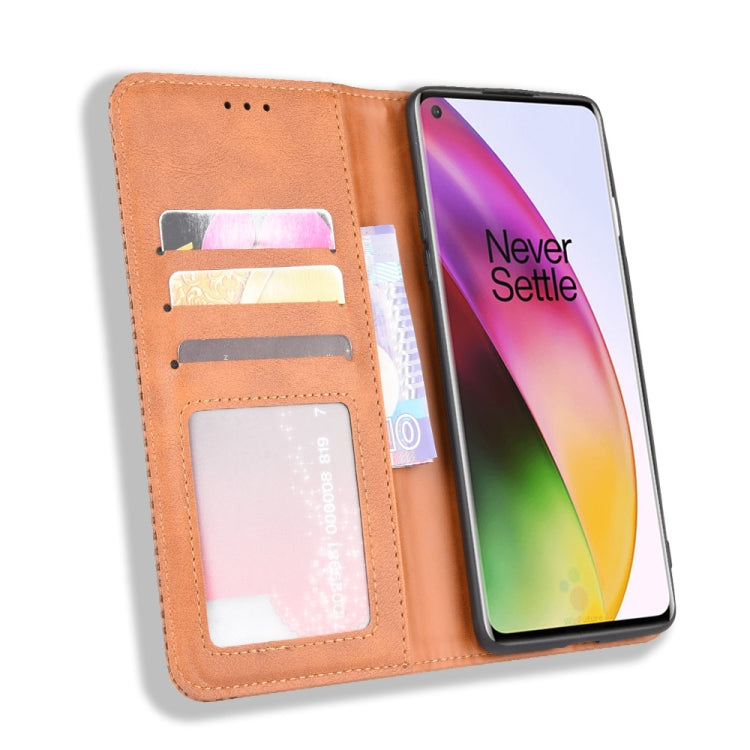 For OnePlus 8 Magnetic Buckle Retro Crazy Horse Texture Horizontal Flip Leather Case  , with Holder & Card Slots & Photo Frame