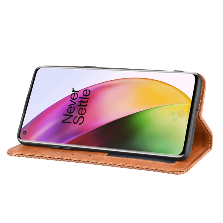 For OnePlus 8 Magnetic Buckle Retro Crazy Horse Texture Horizontal Flip Leather Case  , with Holder & Card Slots & Photo Frame