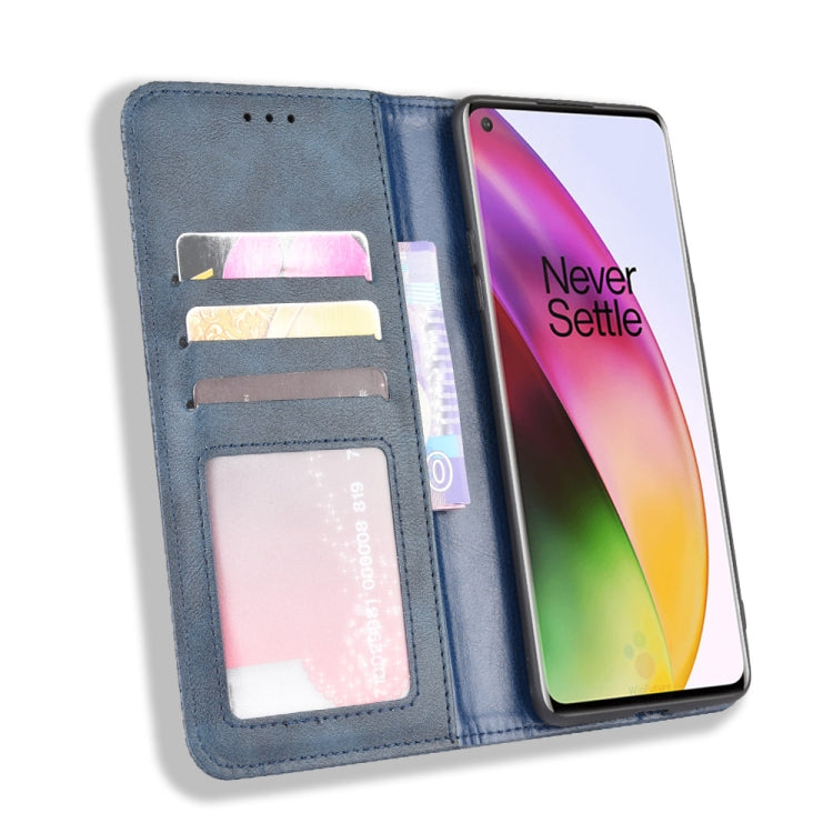 For OnePlus 8 Magnetic Buckle Retro Crazy Horse Texture Horizontal Flip Leather Case  , with Holder & Card Slots & Photo Frame