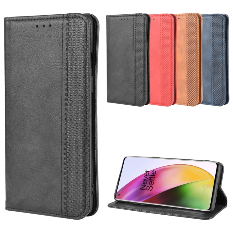 For OnePlus 8 Magnetic Buckle Retro Crazy Horse Texture Horizontal Flip Leather Case  , with Holder & Card Slots & Photo Frame