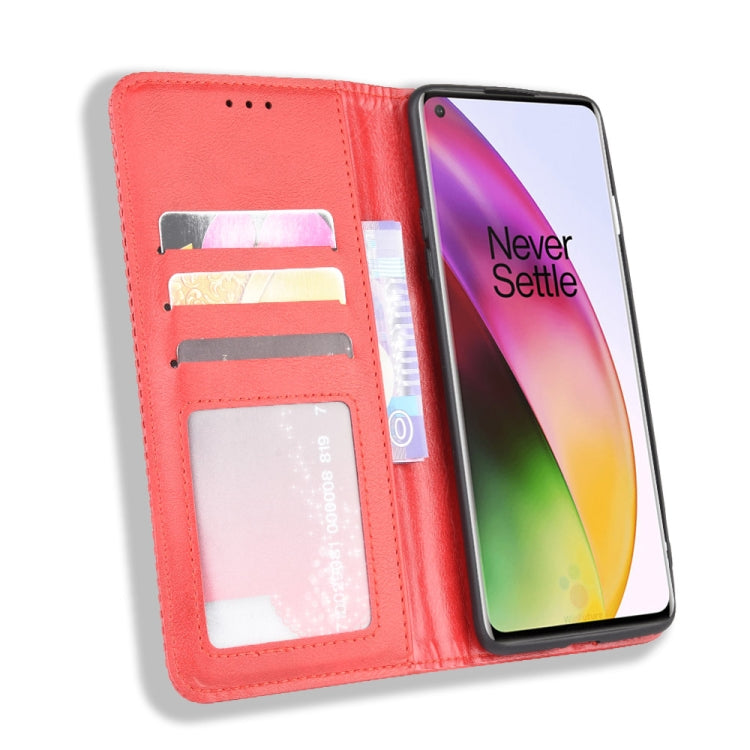 For OnePlus 8 Magnetic Buckle Retro Crazy Horse Texture Horizontal Flip Leather Case  , with Holder & Card Slots & Photo Frame