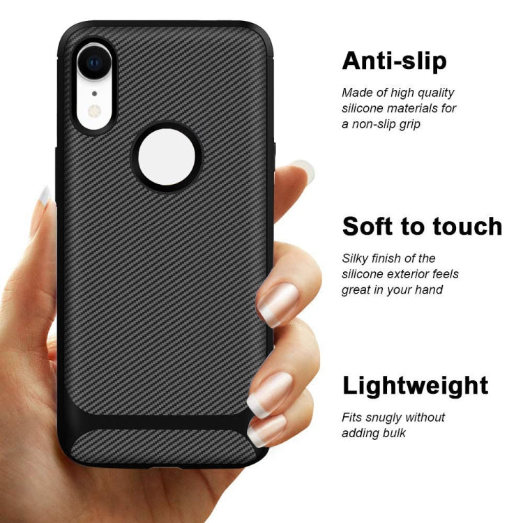 For iPhone XR ENKAY ENK-PC020 Carbon Fiber Texture Solid Color TPU Slim Case Soft Cover