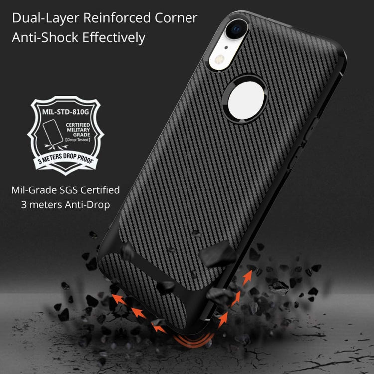 For iPhone XR ENKAY ENK-PC020 Carbon Fiber Texture Solid Color TPU Slim Case Soft Cover