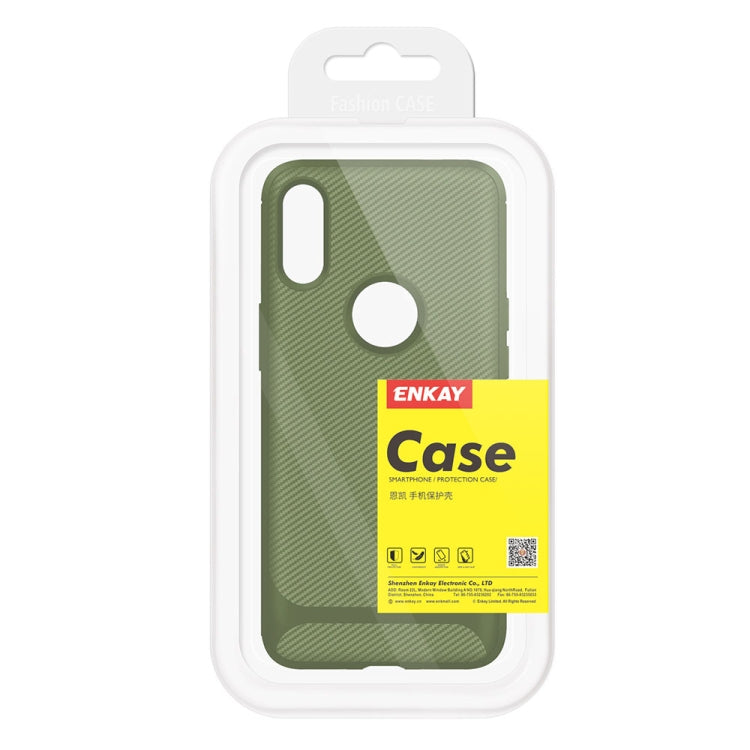 For iPhone XS Max ENKAY ENK-PC022 Carbon Fiber Texture Solid Color TPU Slim Case Soft Cover