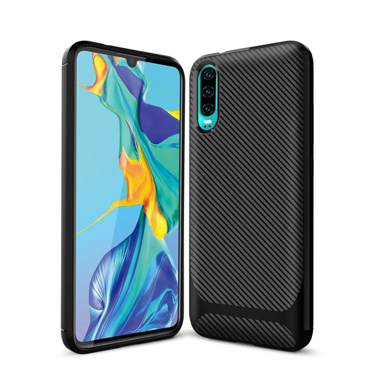 For Huawei P30 ENKAY ENK-PC023 Carbon Fiber Texture Solid Color TPU Slim Case Soft Cover
