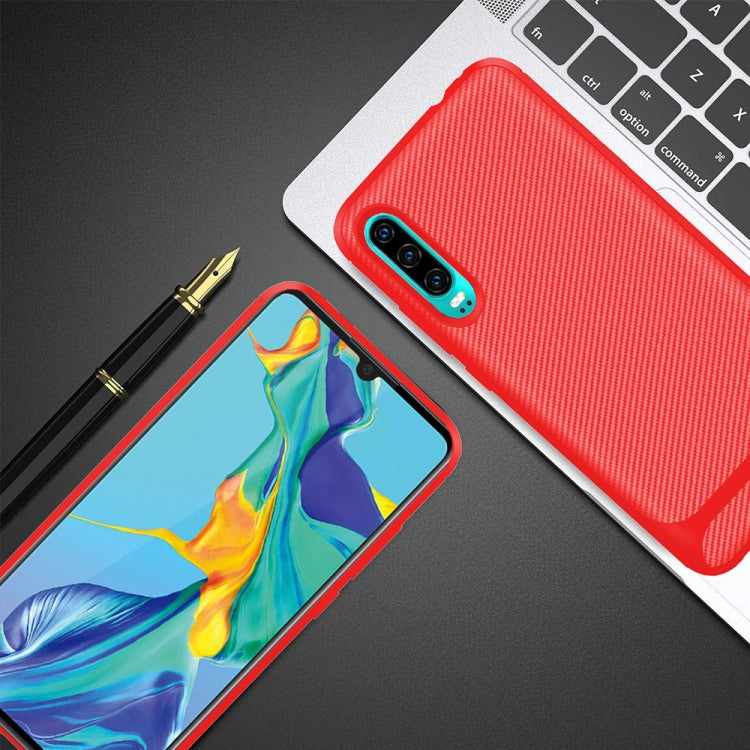 For Huawei P30 ENKAY ENK-PC023 Carbon Fiber Texture Solid Color TPU Slim Case Soft Cover