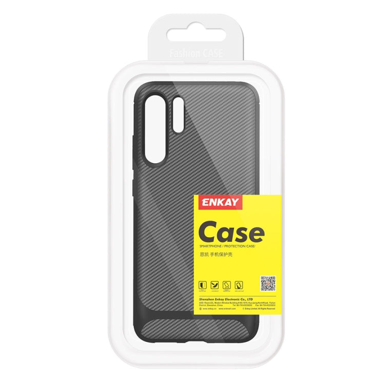 For HUAWEI P30 Pro ENKAY ENK-PC024 Carbon Fiber Texture Solid Color TPU Slim Case Soft Cover