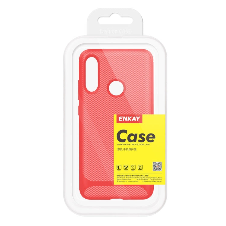 For Huawei P30 Lite ENKAY ENK-PC025 Carbon Fiber Texture Solid Color TPU Slim Case Soft Cover
