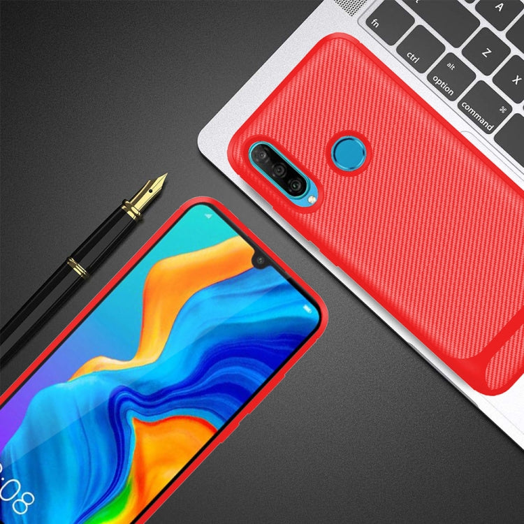 For Huawei P30 Lite ENKAY ENK-PC025 Carbon Fiber Texture Solid Color TPU Slim Case Soft Cover