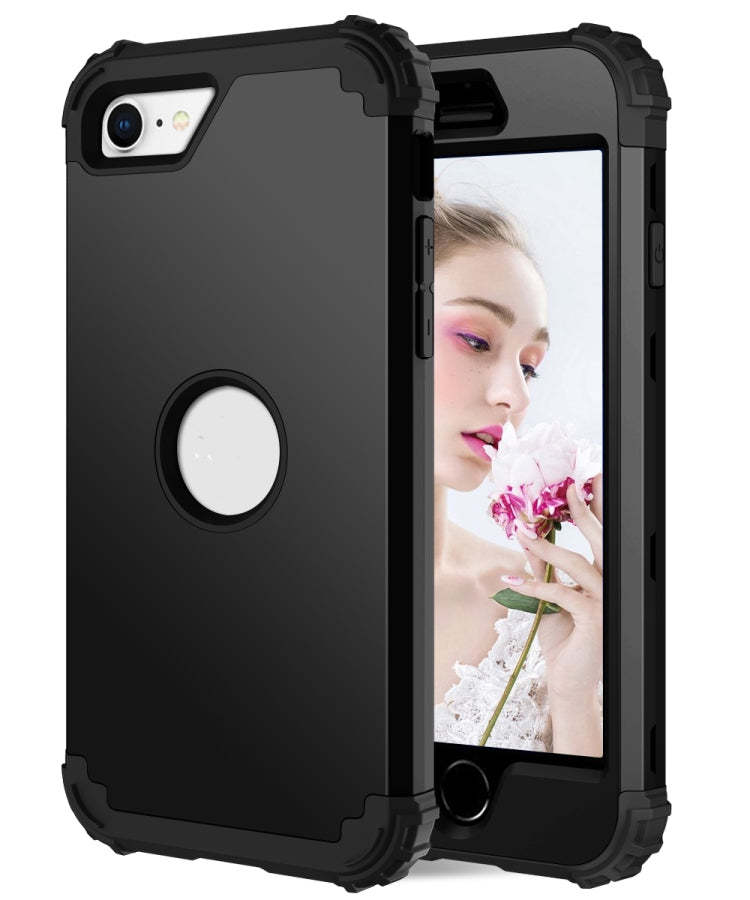 For iPhone SE 2022 / SE 2020 Silicone + PC Three-piece Anti-drop Mobile Phone Protection Back Cover