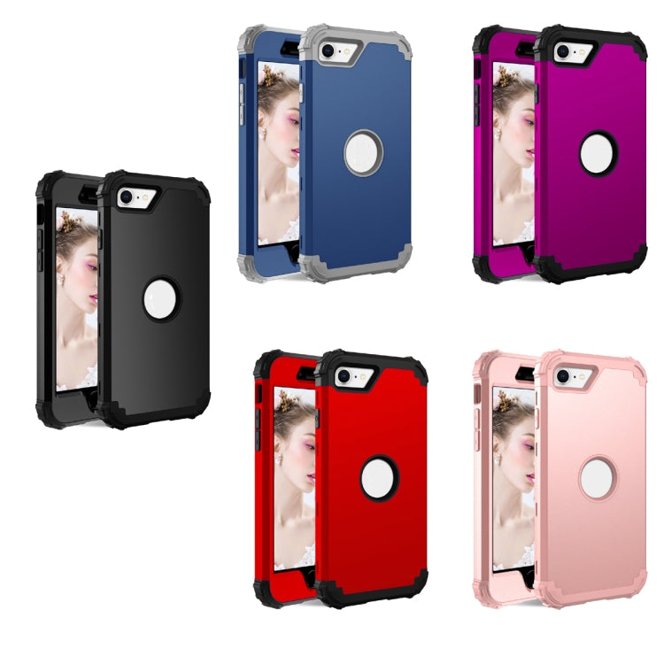 For iPhone SE 2022 / SE 2020 Silicone + PC Three-piece Anti-drop Mobile Phone Protection Back Cover