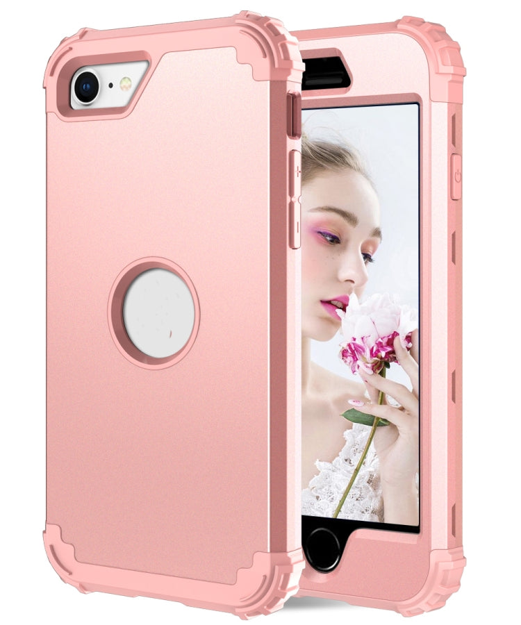 For iPhone SE 2022 / SE 2020 Silicone + PC Three-piece Anti-drop Mobile Phone Protection Back Cover