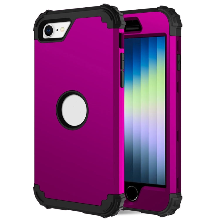 For iPhone SE 2022 / SE 2020 Silicone + PC Three-piece Anti-drop Mobile Phone Protection Back Cover