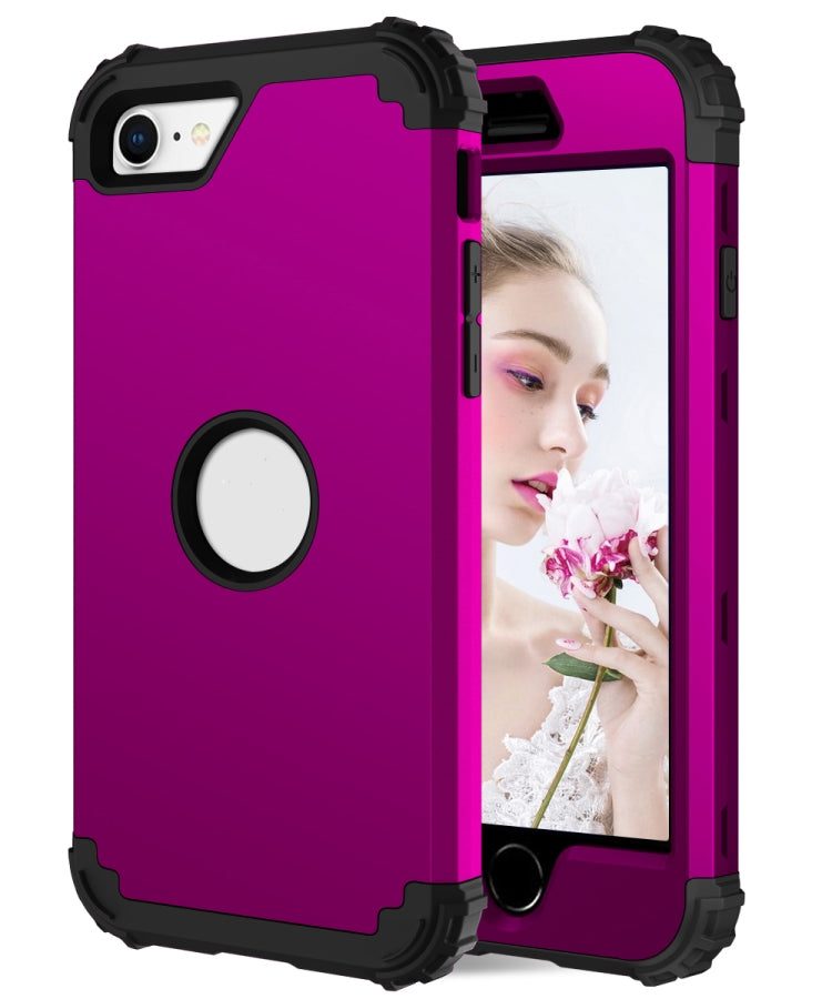 For iPhone SE 2022 / SE 2020 Silicone + PC Three-piece Anti-drop Mobile Phone Protection Back Cover
