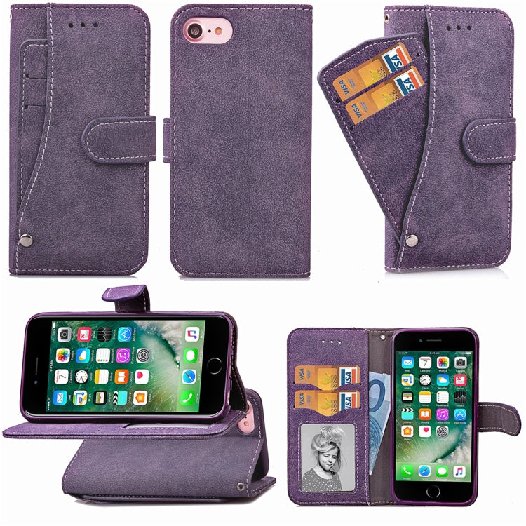 For iPhone SE 2022 / SE 2020 Matte Leather Rotary Card Case with Card Slot and Photo Frame and Stand Function