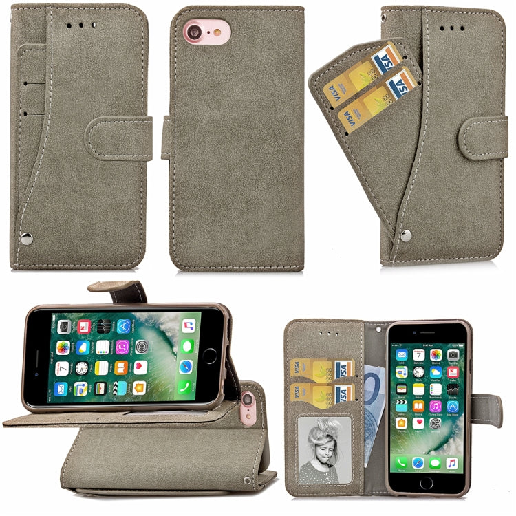 For iPhone SE 2022 / SE 2020 Matte Leather Rotary Card Case with Card Slot and Photo Frame and Stand Function