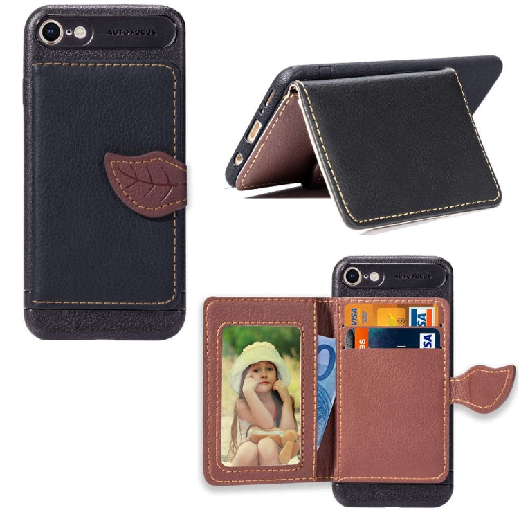 For iPhone SE 2022 / SE 2020 Leaf Buckle Litchi Texture Card Holder PU + TPU Case with Card Slot & Wallet & Holder & Photo Frame