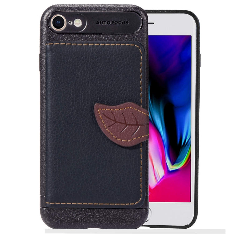 For iPhone SE 2022 / SE 2020 Leaf Buckle Litchi Texture Card Holder PU + TPU Case with Card Slot & Wallet & Holder & Photo Frame