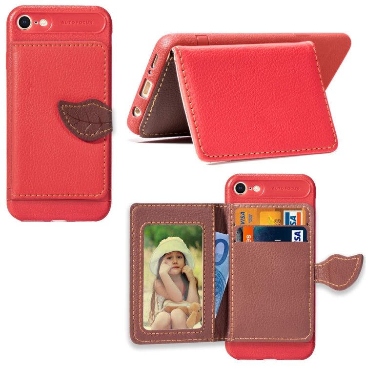 For iPhone SE 2022 / SE 2020 Leaf Buckle Litchi Texture Card Holder PU + TPU Case with Card Slot & Wallet & Holder & Photo Frame