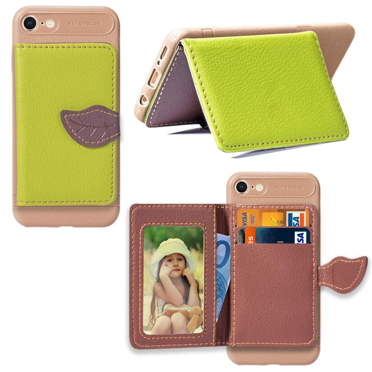 For iPhone SE 2022 / SE 2020 Leaf Buckle Litchi Texture Card Holder PU + TPU Case with Card Slot & Wallet & Holder & Photo Frame