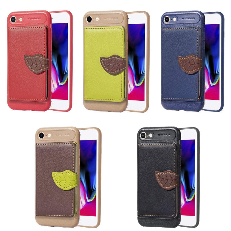 For iPhone SE 2022 / SE 2020 Leaf Buckle Litchi Texture Card Holder PU + TPU Case with Card Slot & Wallet & Holder & Photo Frame